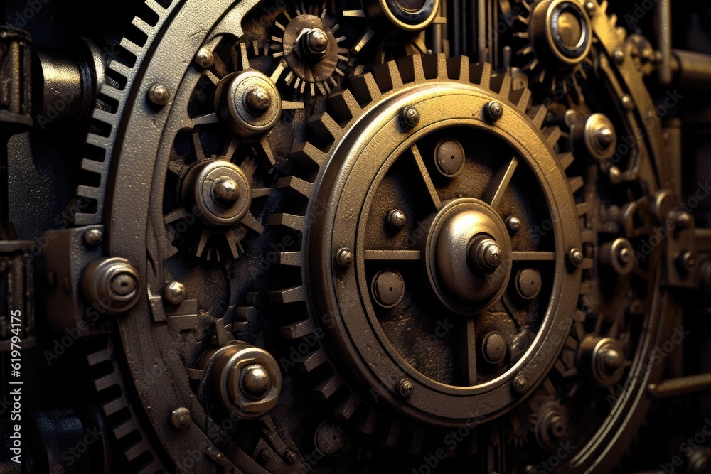 The combination of mechanical textures and atmospheric tones. Generative AI