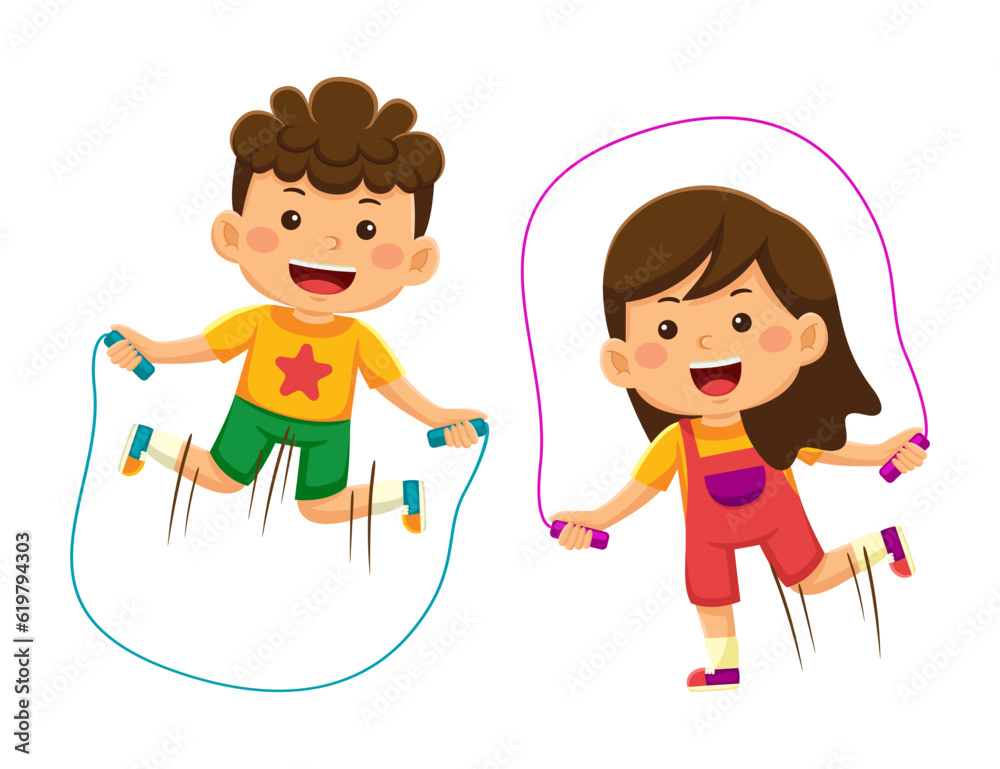 kids playing jump rope in vector illustration kids playing jump rope in vector illustration