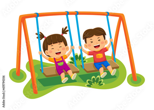 kids sitting on a swing in vector illustration