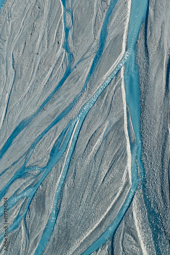 Wallpaper Mural An aerial view of Glacier water from Mount Cook flowing through the Waiho River in Franz Josef, Southland, New Zealand.  Torontodigital.ca