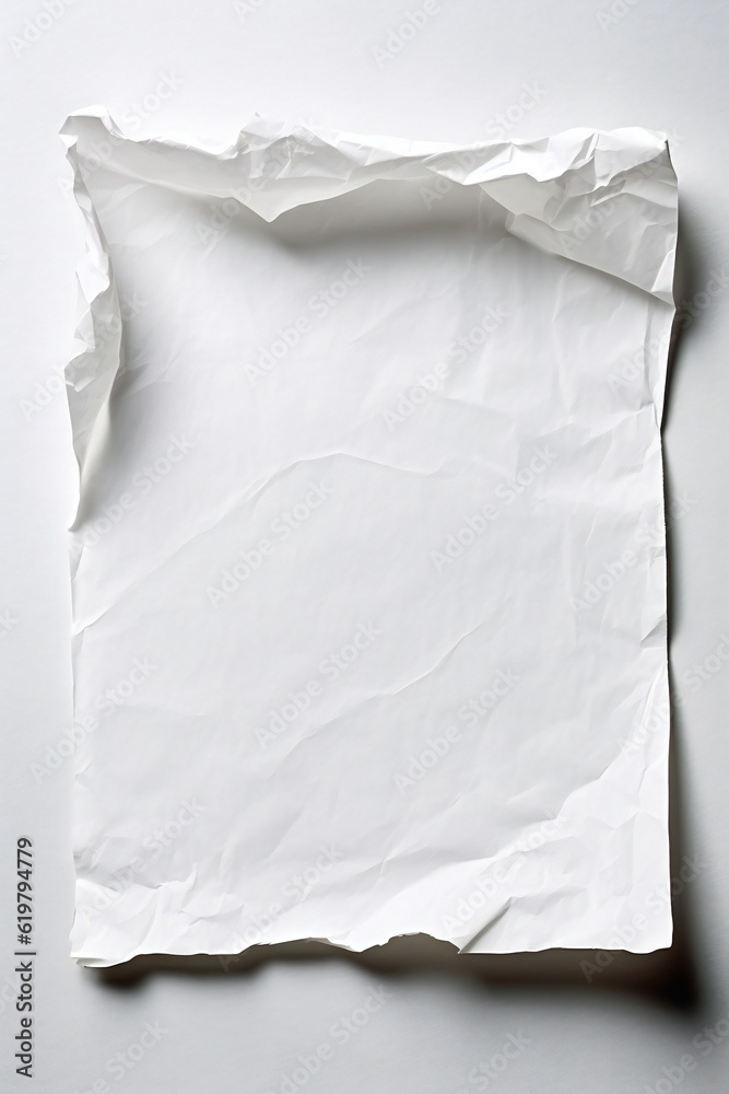 Old crumpled empty paper on white background Generative AI 