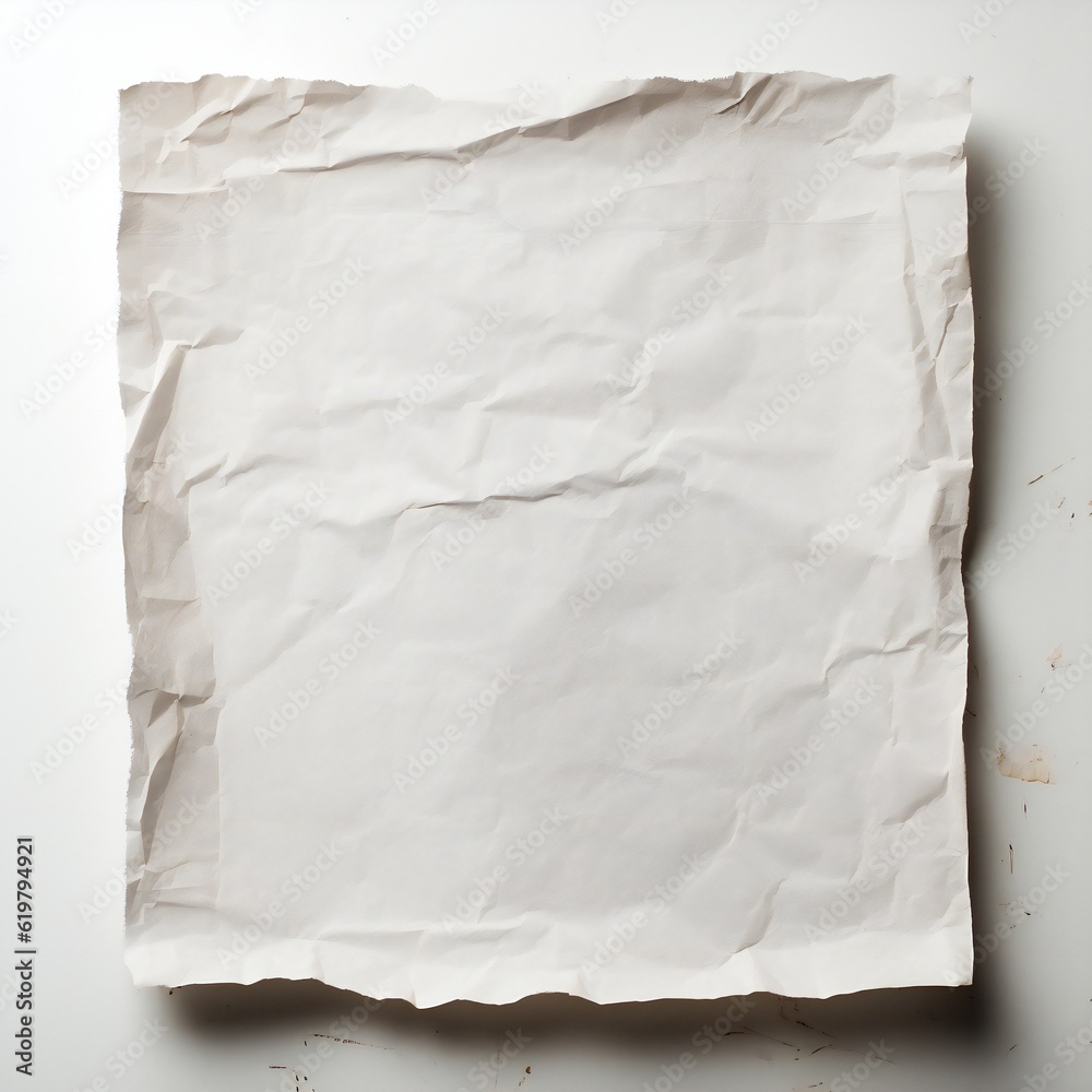 Old crumpled empty paper on white background Generative AI Old crumpled empty paper on white background Generative AI