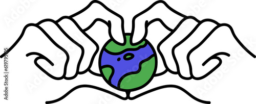 World environment day. International day of climate. Minimalist vector background with earth in hands. Save planet earth.