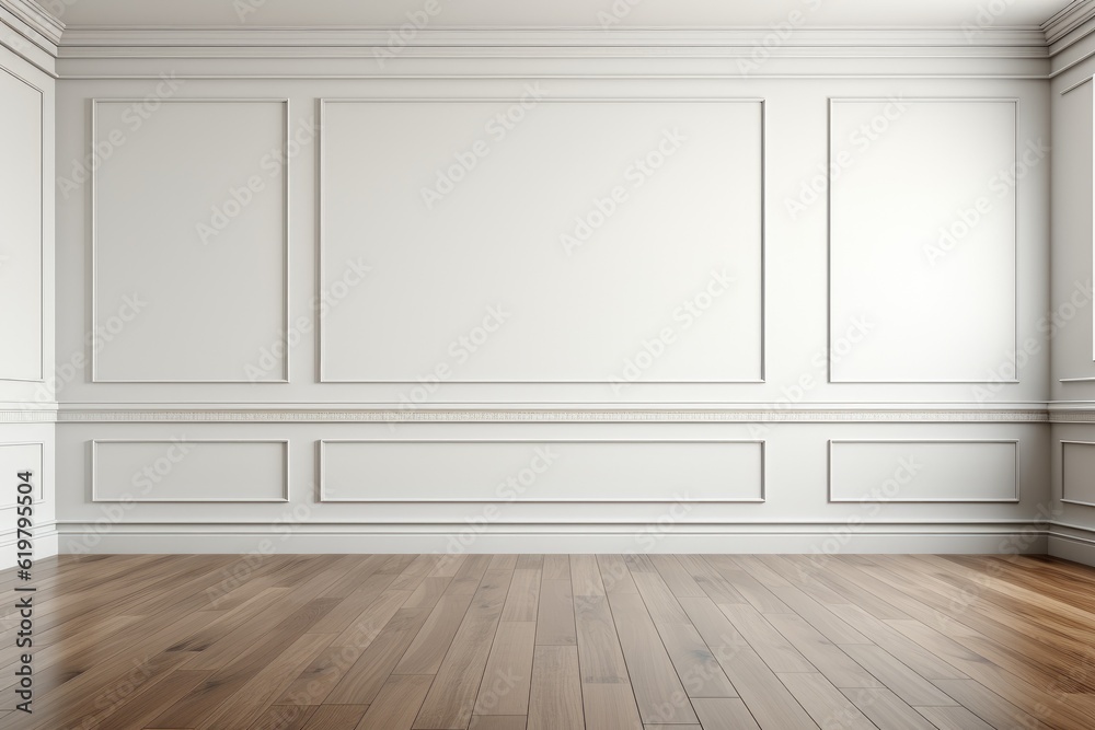 Еmpty room with white wall and wooden floor generative ai Еmpty room with white wall and wooden floor generative ai