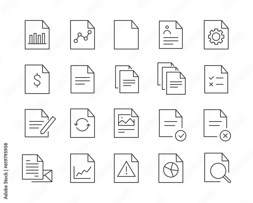 Document Icons - Vector Line. Editable Stroke.