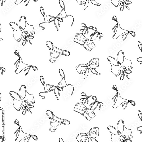 Seamless pattern of underwear on a white background. Panties, bikinis and bras.