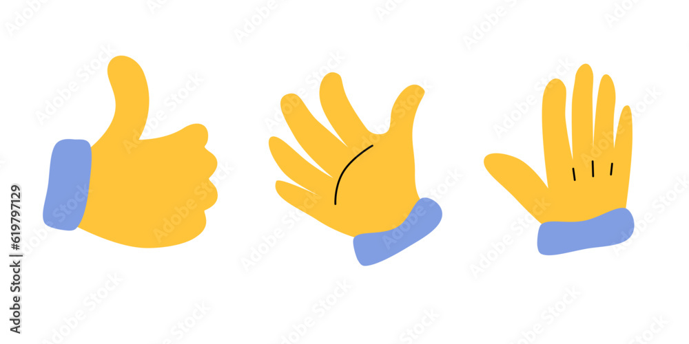 Hands vector set cartoon style. Flat illustration with gloves icon set isolated. Hands vector set cartoon style. Flat illustration with gloves icon set isolated.
