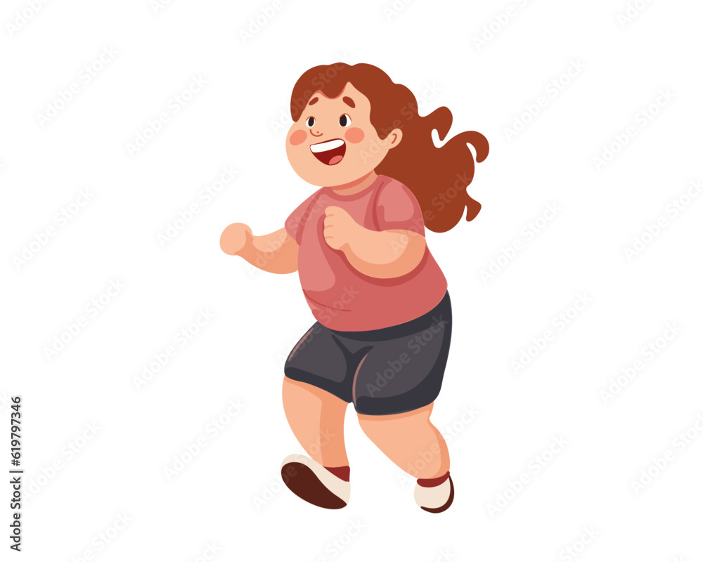 Happy fat girl doing exercises, cartoon vector illustration Happy fat girl doing exercises, cartoon vector illustration