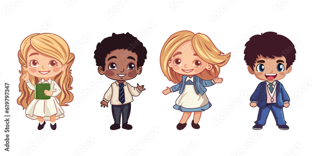 Group of happy children of different nationalities of school age Group of happy children of different nationalities of school age