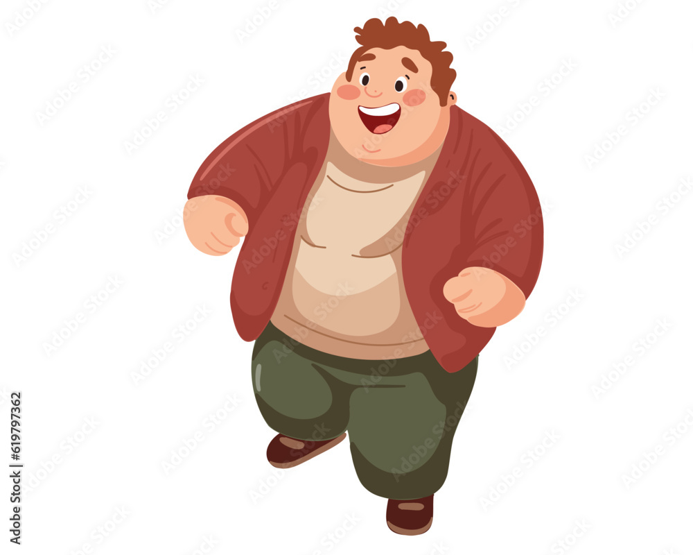 Happy fat man running, vector illustration