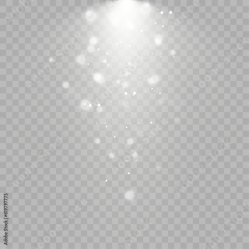 Light effect with lots of shiny shimmering particles isolated on transparent background. Vector star cloud with dust. 