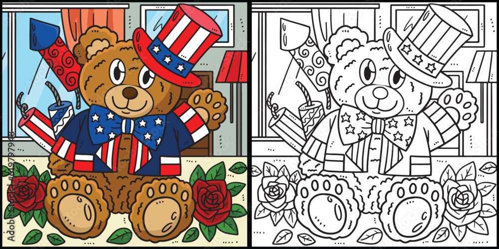 4th Of July Stars and Stripes Bear llustration