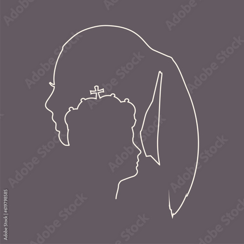 Woman and man head outline silhouettes. King and common woman. Young couple