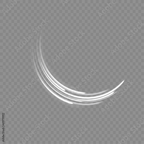 Special white christmas effect on transparent background. Abstract semitransparent vector magic glow star trail light effect with neon blur curved line shoots up. Sparkling translucent comet bokeh.	