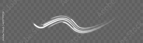 Special white christmas effect on transparent background. Abstract semitransparent vector magic glow star trail light effect with neon blur curved line shoots up. Sparkling translucent comet bokeh.	