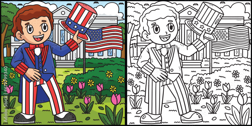 4th Of July Boy with Uncle Sam Outfit Illustration