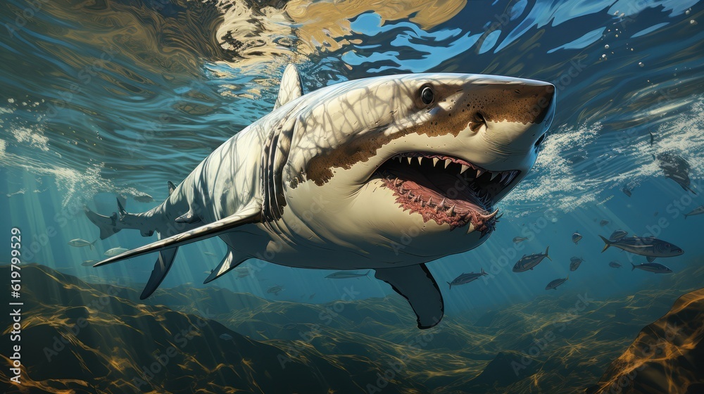 Fototapeta premium great white shark in the sea, ai generative