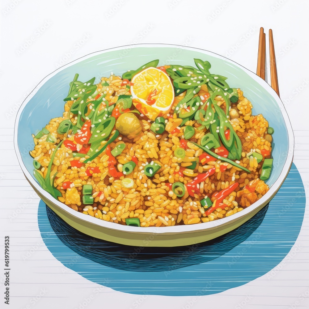 Fried rice in retro style. Generative AI Fried rice in retro style. Generative AI