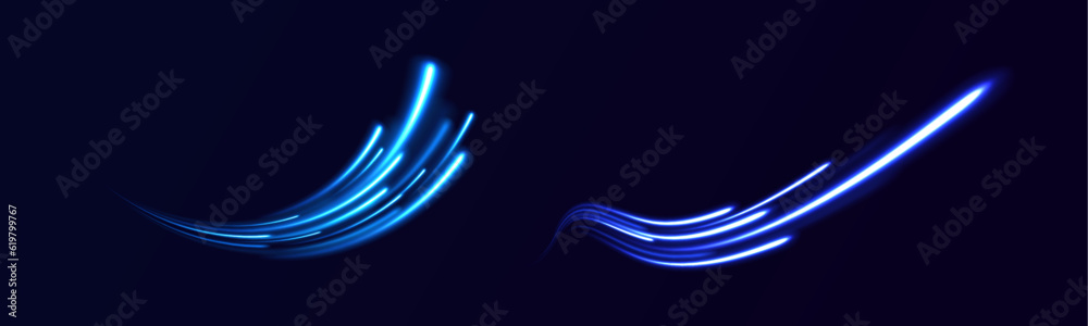 Obraz premium High speed effect motion blur night lights blue and red. Neon stripes in the form of drill, turns and swirl. Abstract neon color glowing lines background.