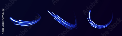 Blue Light Circle Effect on Dark Background, Light everyday glowing effect. The effect of speed on a blue background. Vector Illustration. 
