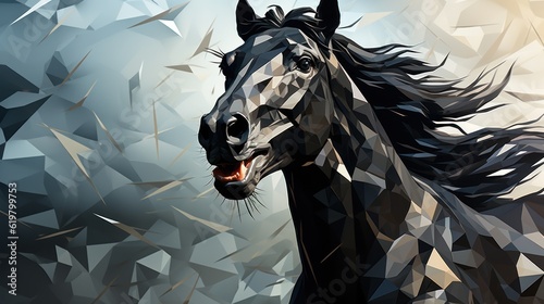 black horse in triangular style, ai generative
