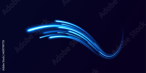 The effect of a long yellow and red path or autobahn at night. City light trails behind the traffic background.