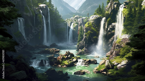 waterfall in the forest, AI generated.