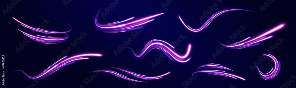High speed effect motion blur night lights blue and red. Futuristic neon light line trails. High speed effect motion blur night lights blue and red. Futuristic neon light line trails.