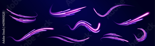 High speed effect motion blur night lights blue and red. Futuristic neon light line trails. 