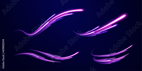 Colorful Light Trails, Long Time Exposure Motion Blur Effect. Racing cars dynamic flash effects city road with long exposure night light. 