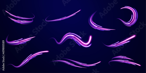 Blurred car light motion effect, city road background with long exposure night lights with dynamic flashlight red and blue colors on black. light trails illustration.
