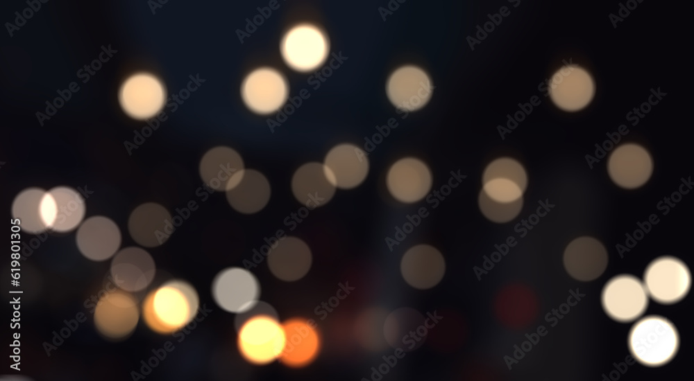 Fototapeta premium City lights of night bokeh abstract background ,Gold bokeh with black background