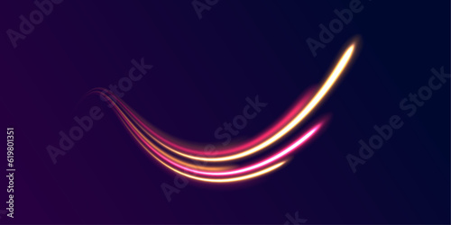 High speed effect motion blur night lights blue and red. Futuristic neon light line trails. 