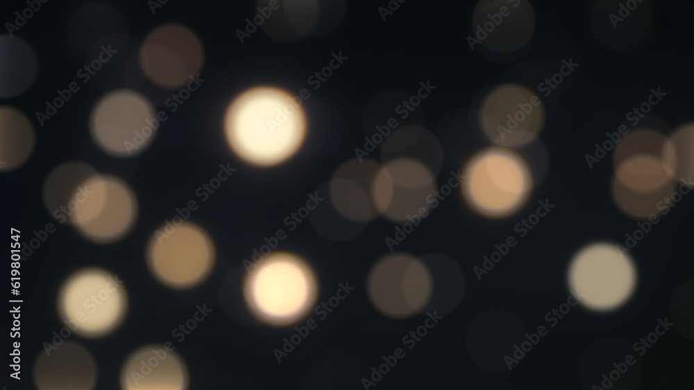 Fototapeta premium Bokeh black background captures a circle of yellow light bulbs, abstract