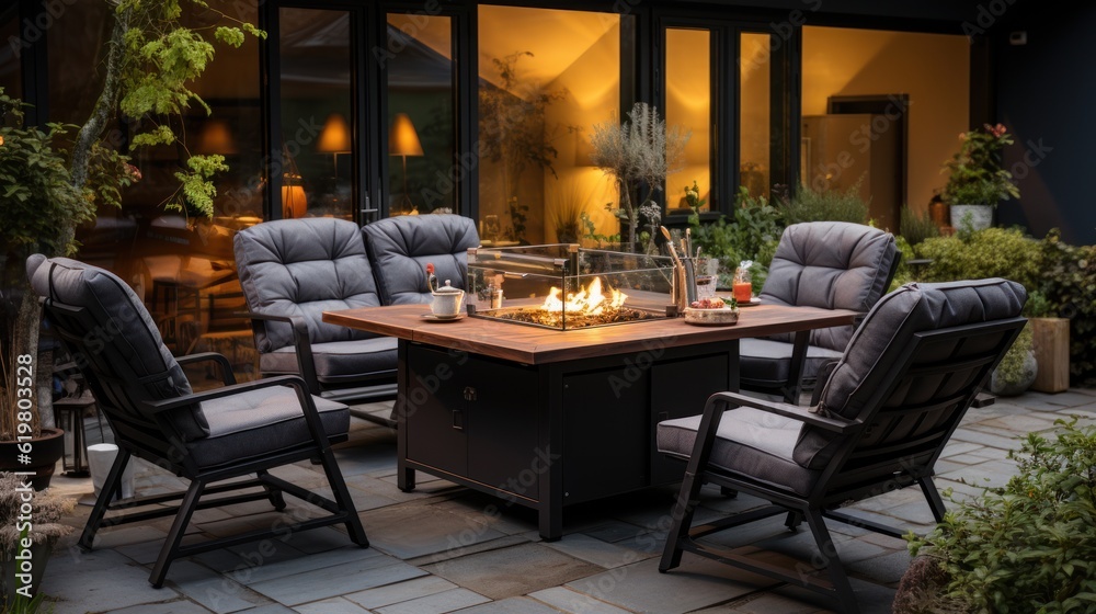 outdoor living space, fireplace in the terrace, ai generative outdoor living space, fireplace in the terrace, ai generative