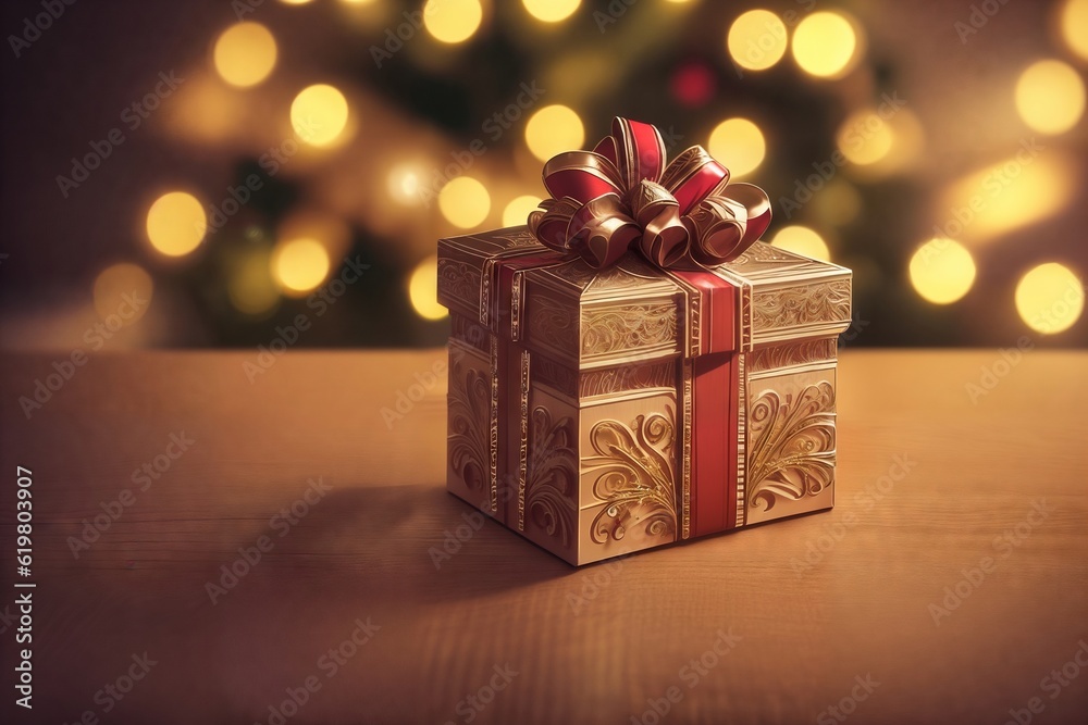 Boxes of gifts on the table with Christmas decoration. A close-up view. Ai generative. Boxes of gifts on the table with Christmas decoration. A close-up view. Ai generative.