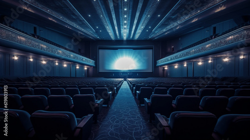 Empty hall of modern cinema in blue colors © tiena