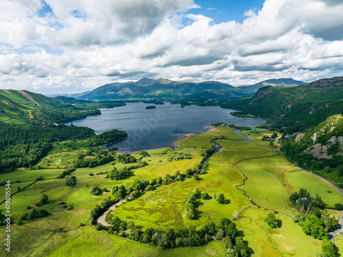 Fotografia Derwentwater Lake from a drone, Portinscale, Keswick, Lake District, Cumbria, En