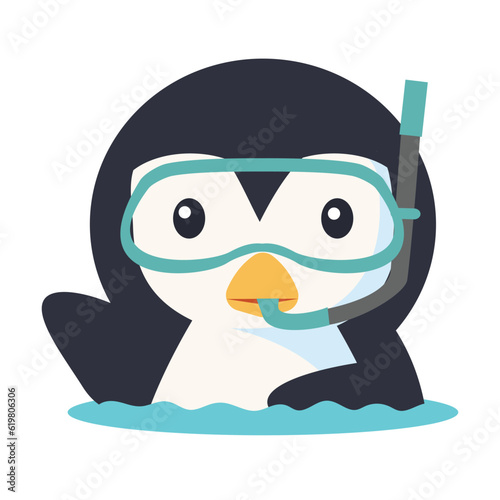 Cute Penguin Wearing Diving Suit Snorkeling
