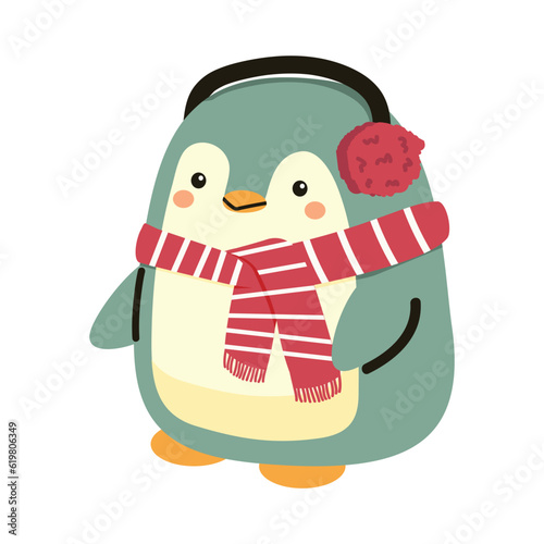 penguin with ear muffs cartoon