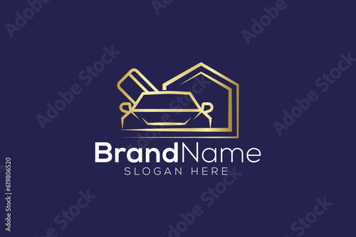 Luxurious car and home Gold Logo design vector template