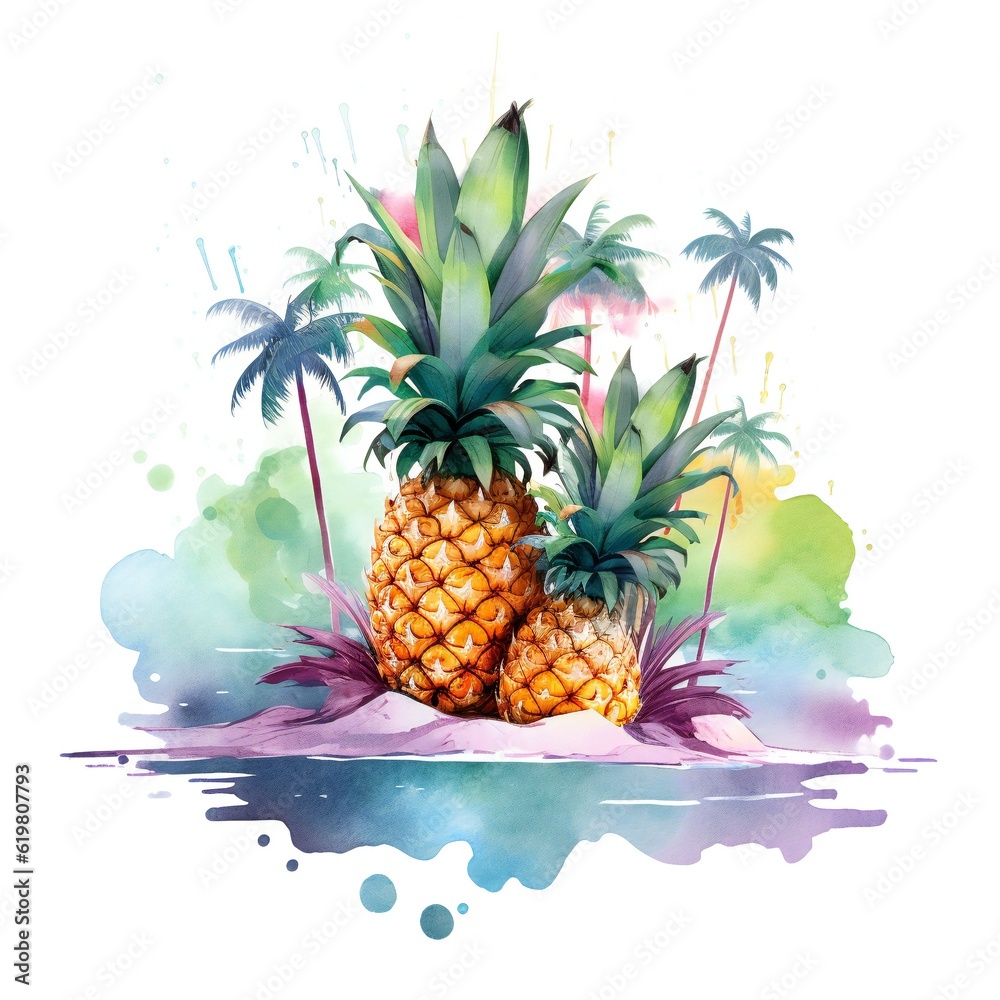Watercolor Pastel Hawaii clip art on white background Generative AI Watercolor Pastel Hawaii clip art on white background Generative AI