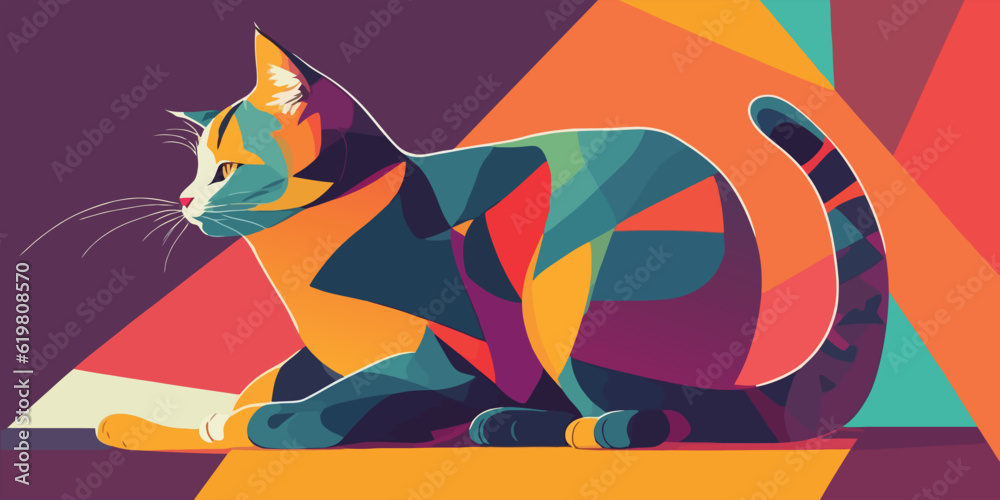 Obraz premium Colorful Cat Aesthetic Background Abstract Illustration