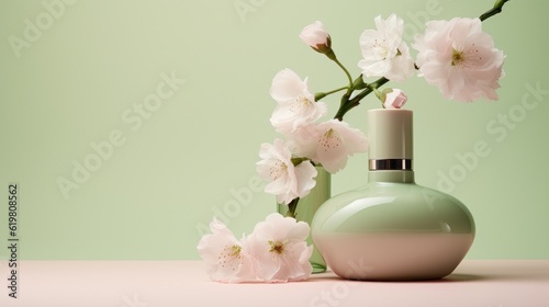 packaging perfume and cream with flower and rocks