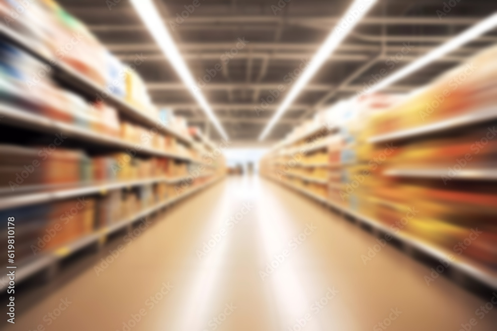 Abstract blurred supermarket store background. Generative ai design.