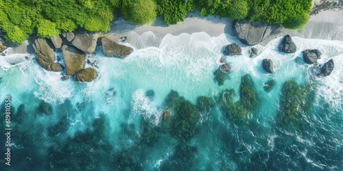 Beauty of the sea. Beaches where land and sea meet seascape. Top view of rocky coastline with drone's eye seaside landscape the rocky beach