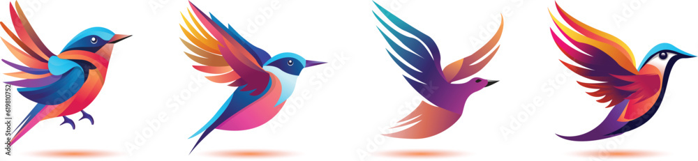 Flying Bird vector illustration Logo - birds logo - bird logo pack- Colorful & minimalist- Commercial usable & Fully Editable Flying Bird vector illustration Logo - birds logo - bird logo pack- Colorful & minimalist- Commercial usable & Fully Editable