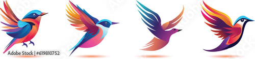 Flying Bird vector illustration Logo - birds logo - bird logo pack- Colorful & minimalist- Commercial usable & Fully Editable © Divine123victory