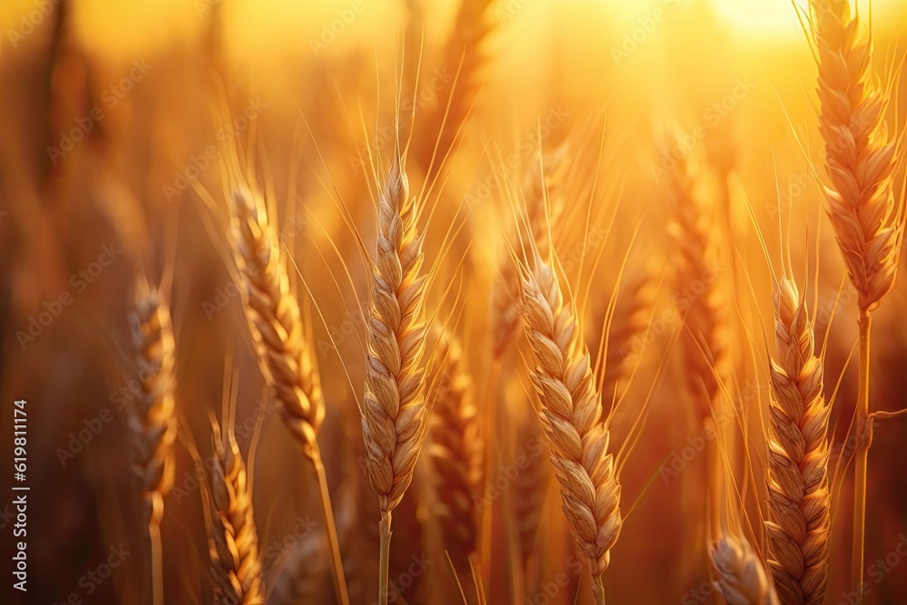 Wheat field. Ripening ears of wheat field. Rich harvest Concept. Ears of golden wheat. Rural Scenery under Shining Sunlight. Wheat field. Ripening ears of wheat field. Rich harvest Concept. Ears of golden wheat. Rural Scenery under Shining Sunlight.