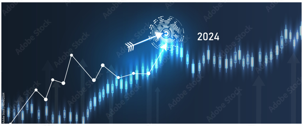 Naklejka premium Business growth currency stock and investment economy for the year 2024.